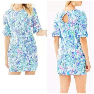 NWT Lilly Pulitzer Fiesta Stretch Dress in Coastal Blue Lion Around sz 16